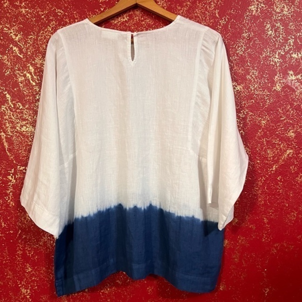 PURE JILL LINEN J.JILL OMBRE NAVY LINEN KIMONO SLEEVES TOP SHIRT BLOUSE L - Picture 5 of 15